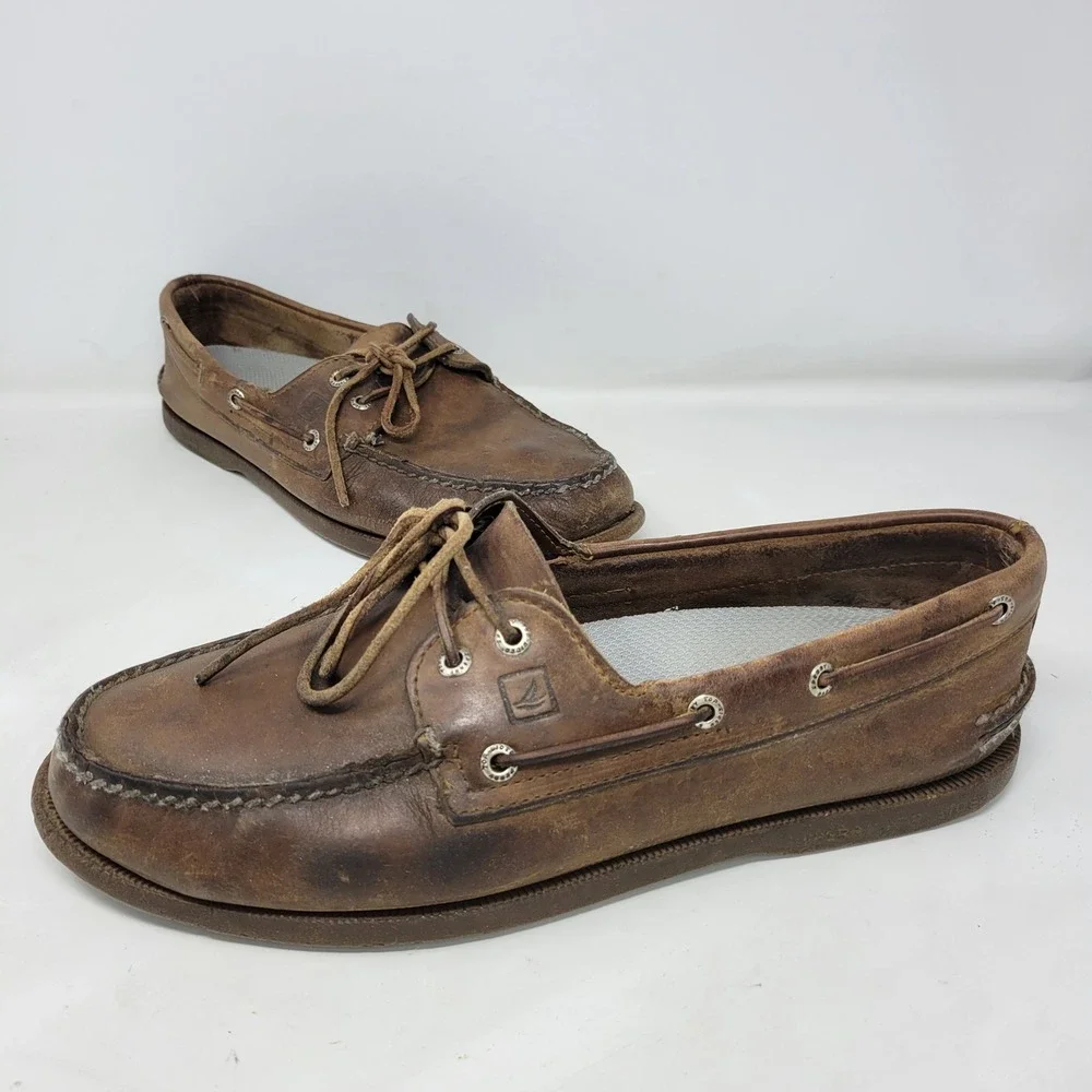 Vintage Sperry Top-Sider Mens Authentic Original 2-Eye Brown Leather Boat Shoes